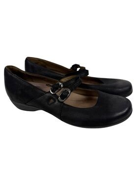 Dansko Fynn Black Burnished Nubuck Double Strap Mary Jane Shoes Sz 41